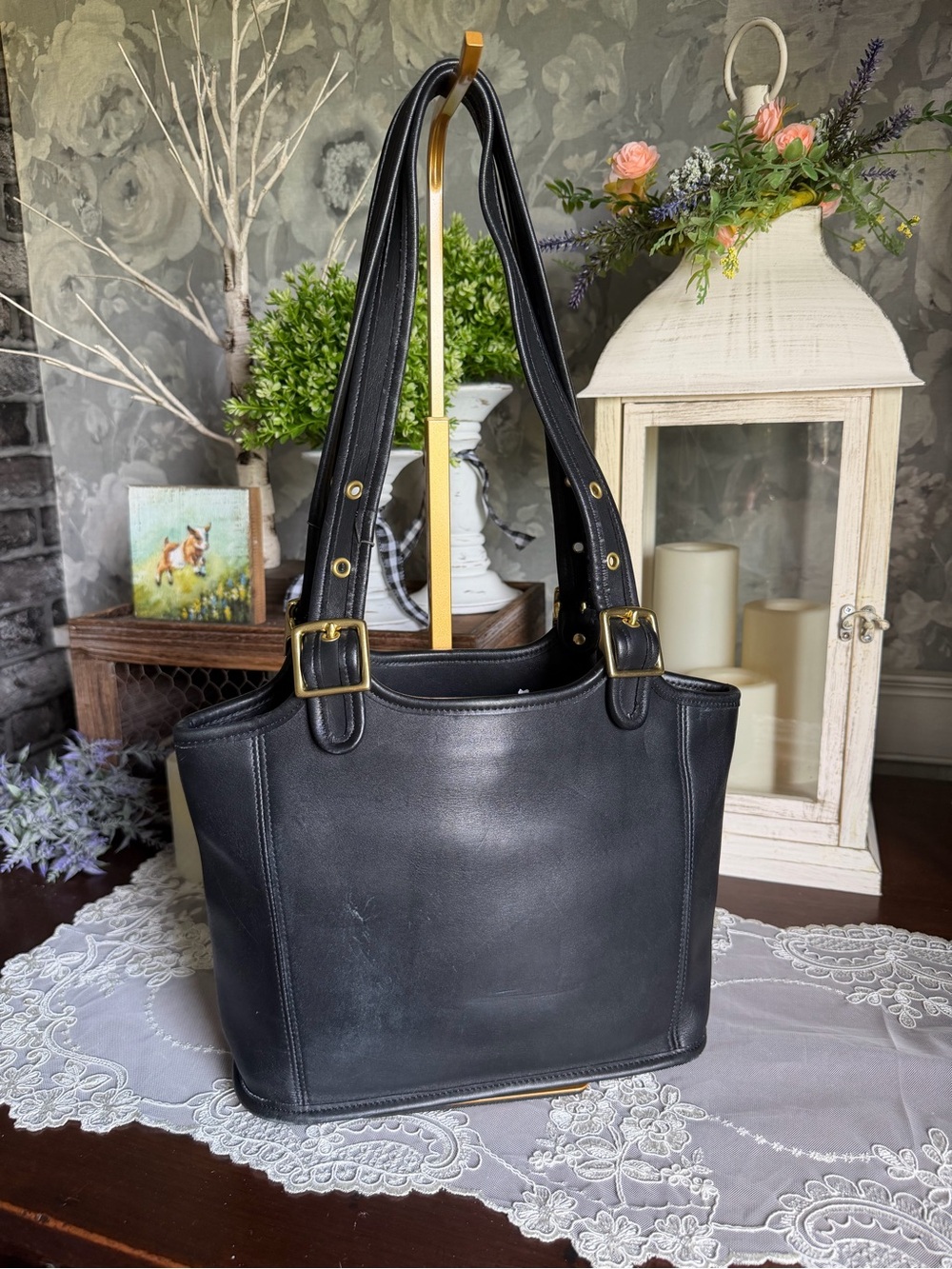 Vintage 1997 Coach Classic Black Leather Small Shopper Tote Bag C8P-9086